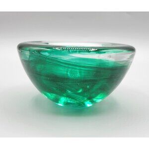 Kosta Boda Atoll Votive Candle Holder Green Swirl Sweden Christmas